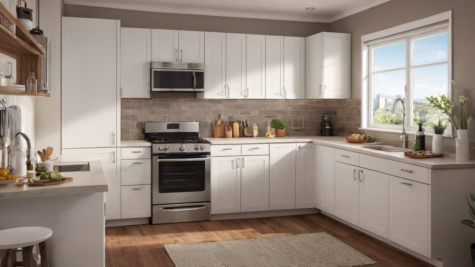 Small apartment kitchen with window ventilation and source-control layout