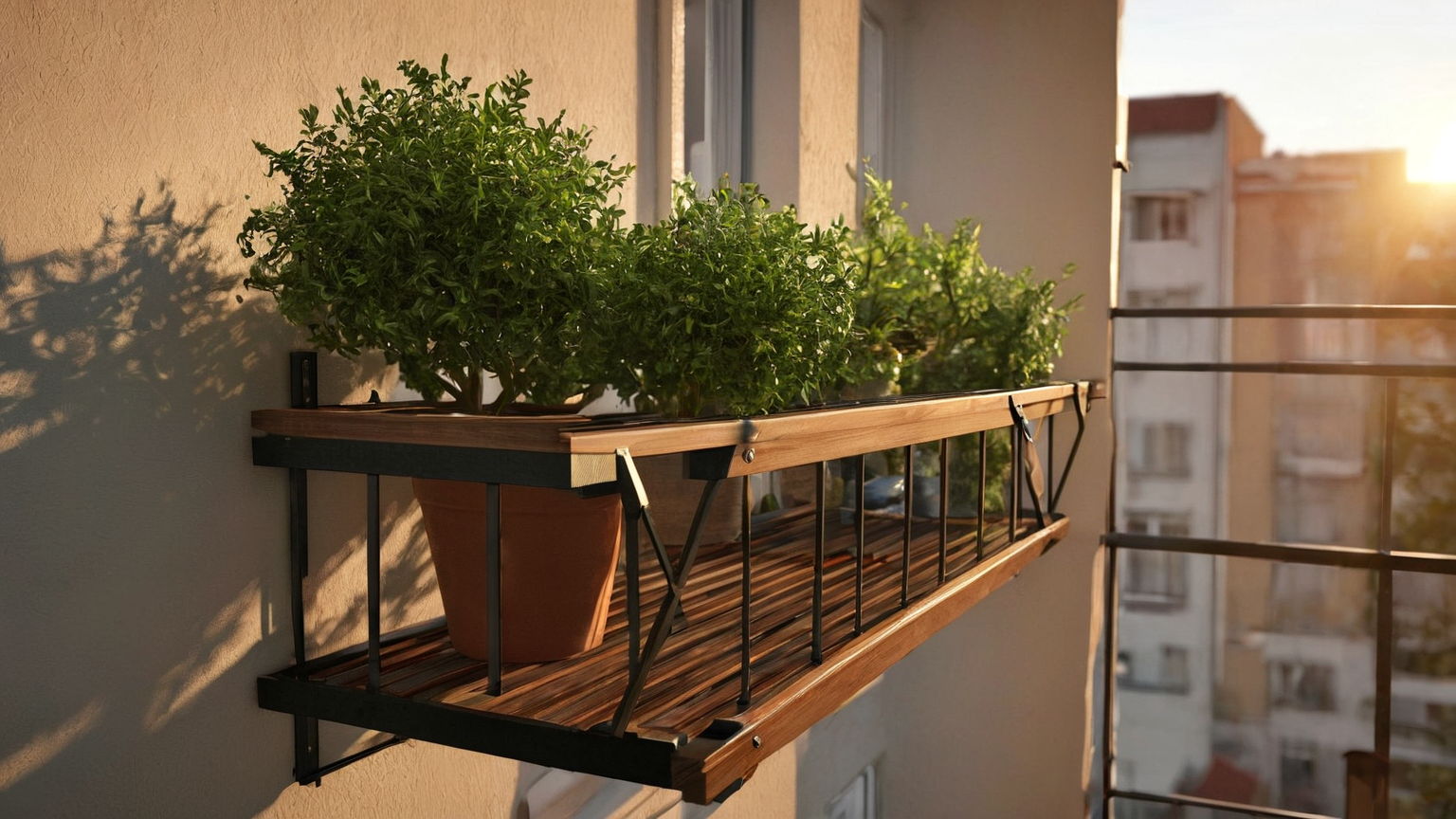 Folded balcony rack stored safely