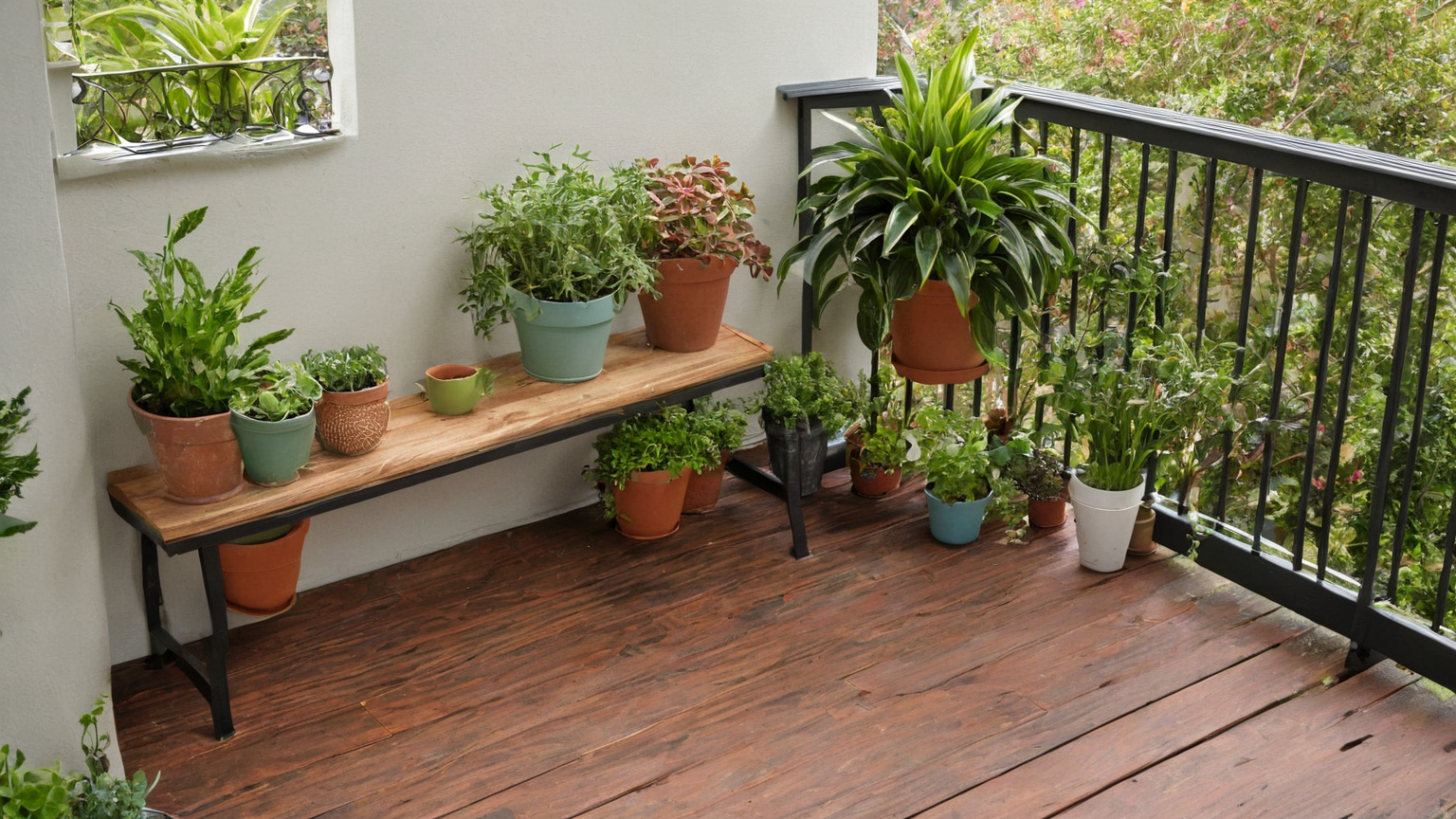 Freestanding renter-friendly balcony shelf