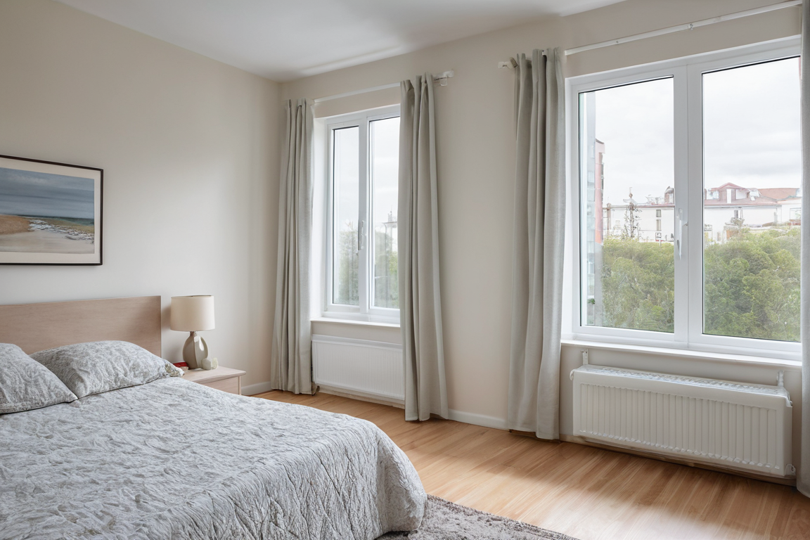 Bedroom window zone with low furniture kept away from the opening