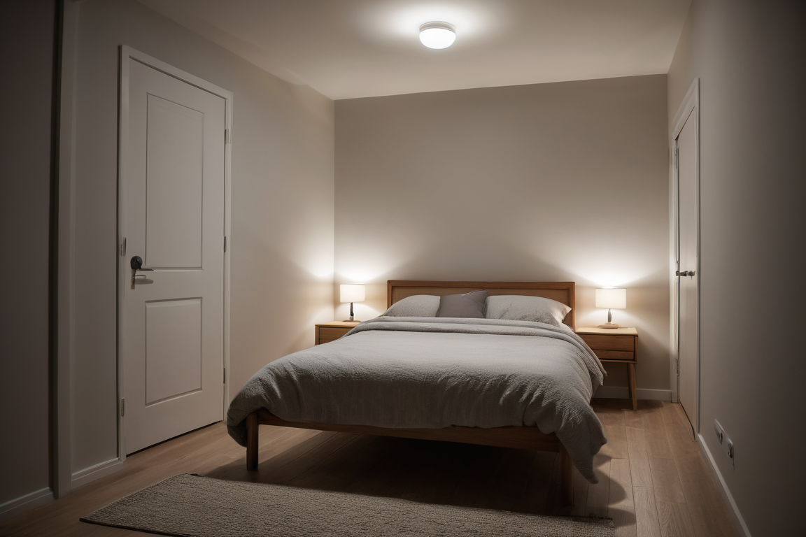 Night bedroom with a calm illuminated route and cord-free floor