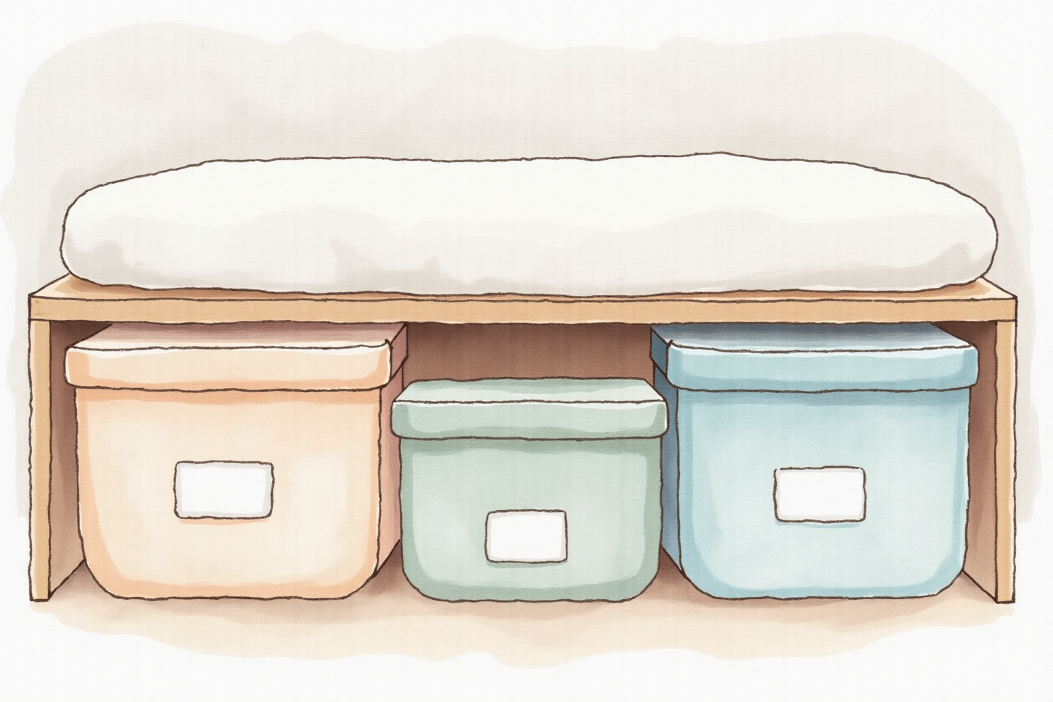 Organized under-bed storage containers with labels