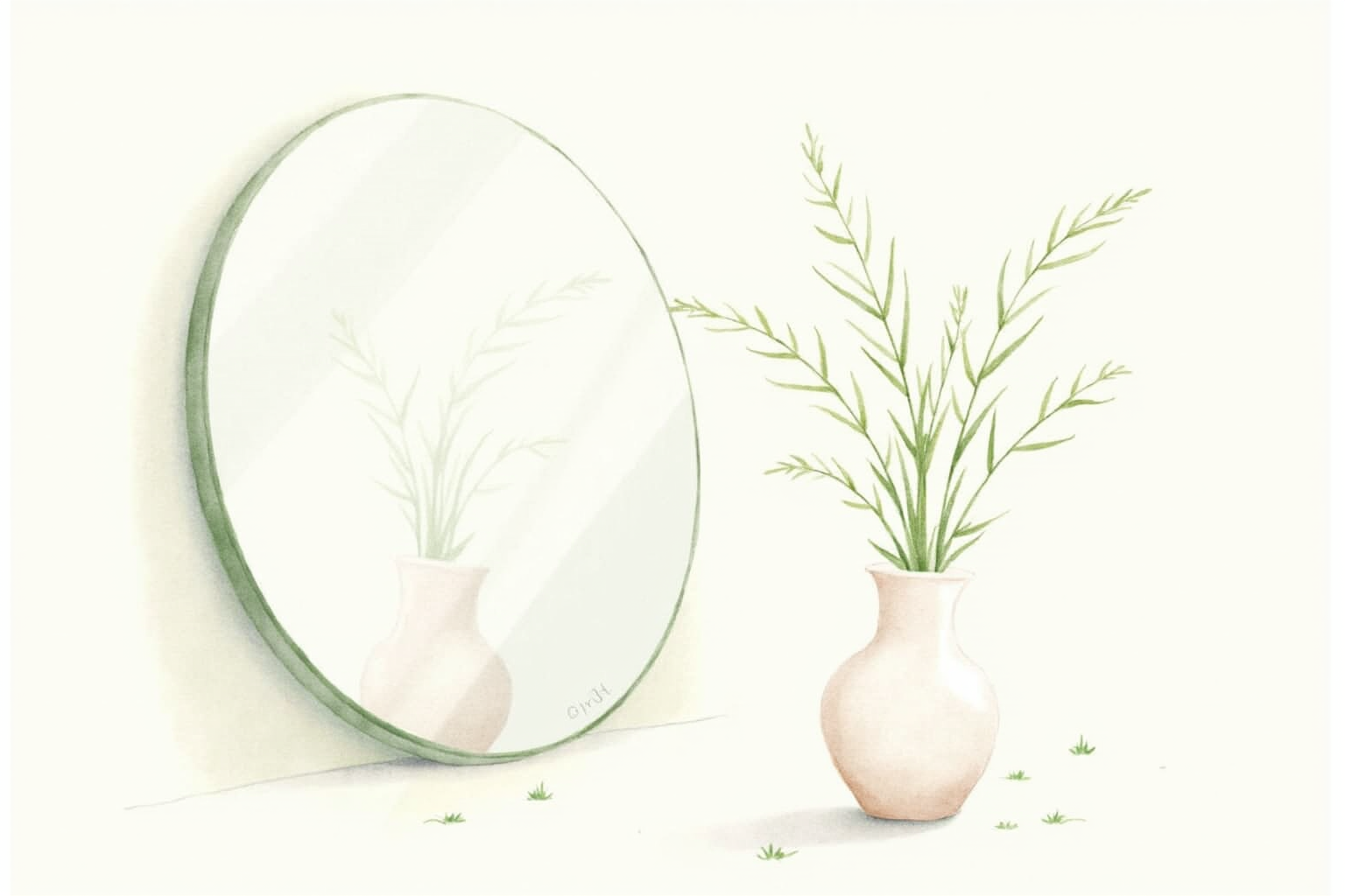 Mirror behind plant creating visual depth