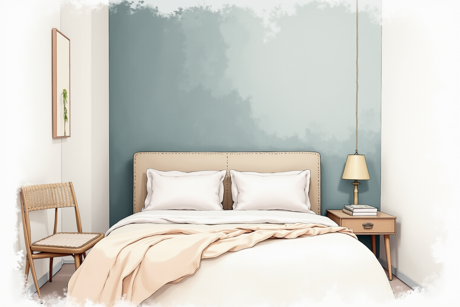 Accent wall in deep color contrasting with white walls
