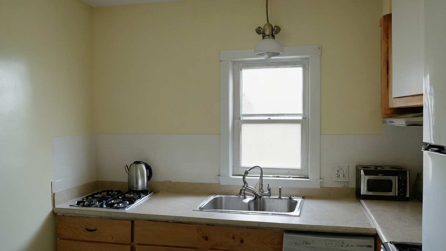 A tidy kitchen with a clear route between cooktop and window