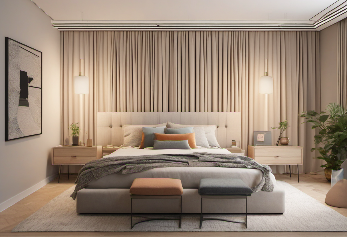 Bedroom wall with lease-safe acoustic treatment