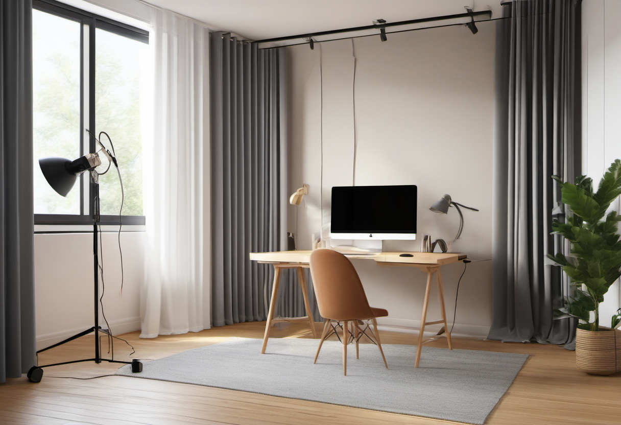 Compact home office with targeted acoustic panels