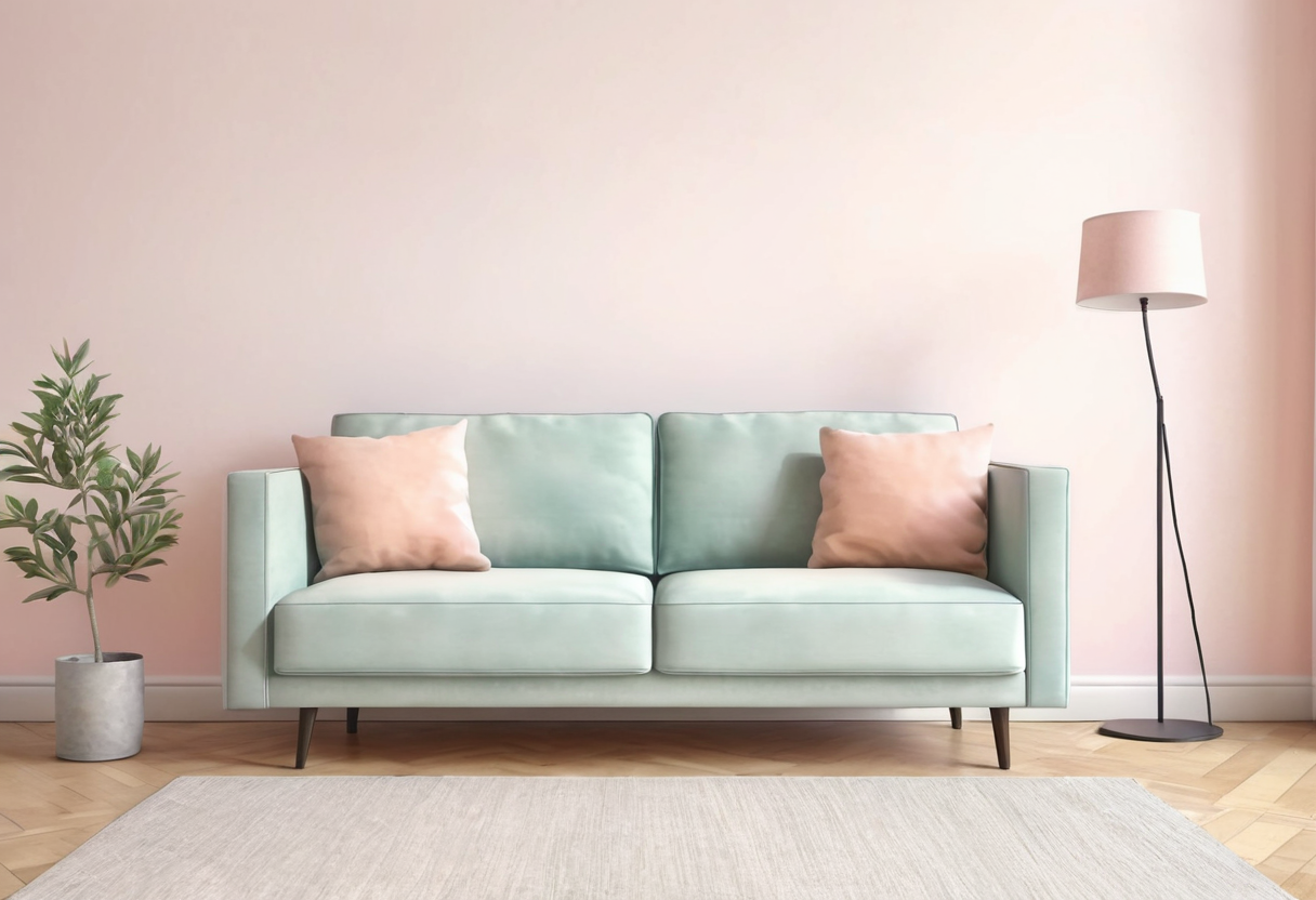 Watercolor illustration of an abstract modular sofa shape on cream paper, top-down still life, no text, soft earth tones